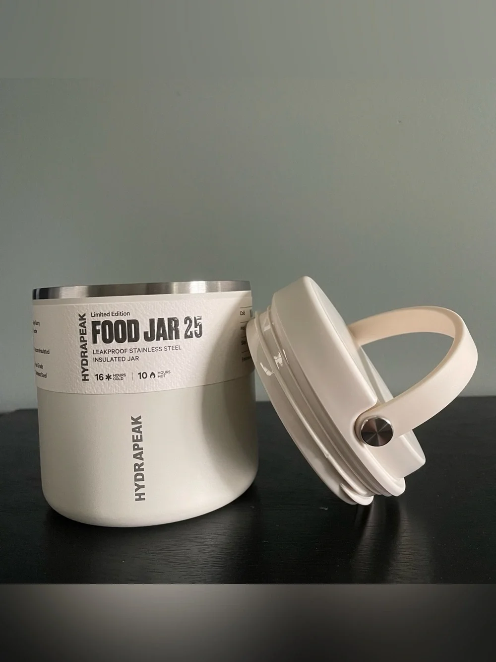 NEW Hydrapeak Food Jar 25oz Stainless Steel Insulated Leak Proof Ivory W Handle